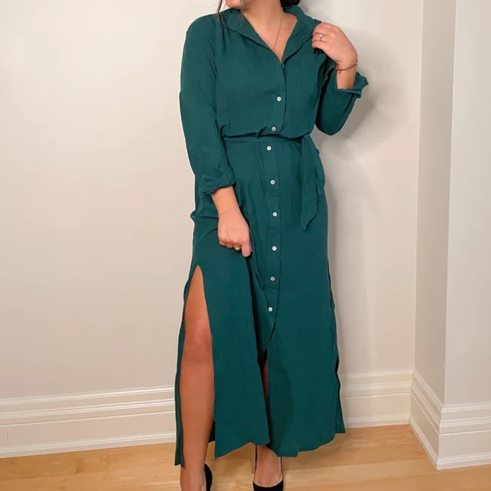 Cali Dreaming Green Button‎ Down Maxi Dress Size Large